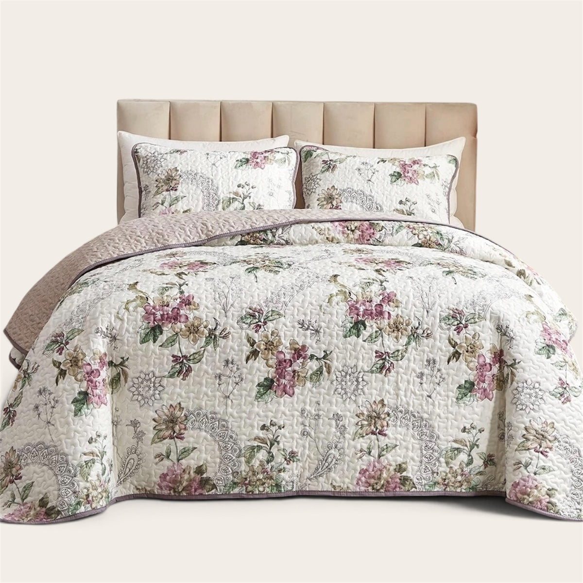 NEW Anthropologie Vintage Floral Reversible Quilt Bedspread Bedding & Sham Set