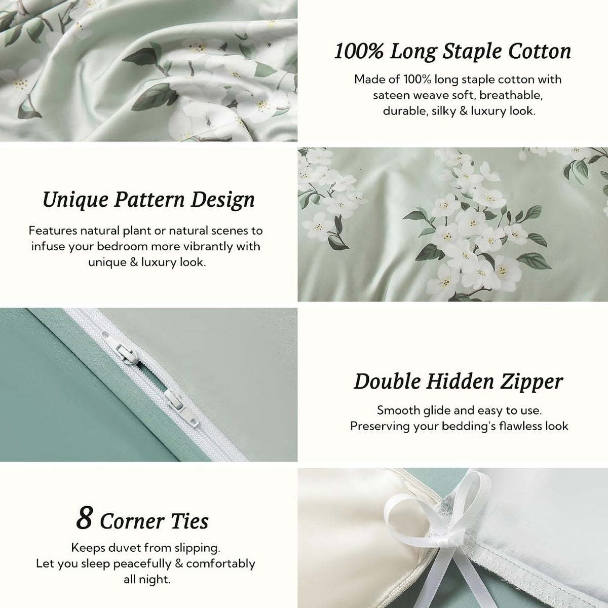 NEW West Elm Sage Green Floral Print Cotton Multi-Size Bedding Duvet & Sham Set