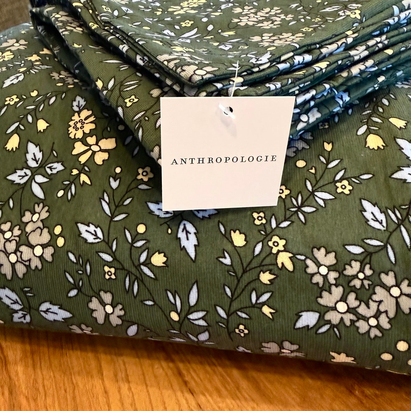NEW Anthro Green Vintage Style Cotton Queen King Cotton Bedding Duvet & Sham Set
