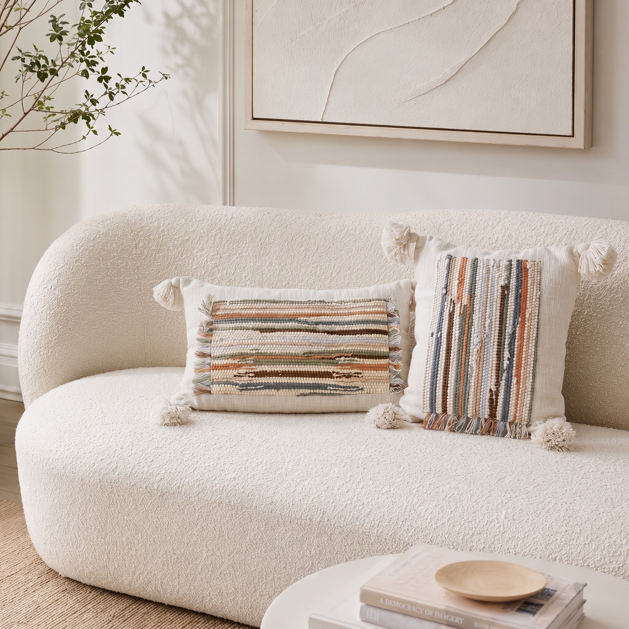 NEW Anthropologie Boho Tassel Woven Knit Lumbar Throw Pillow & Insert - 16 x 24