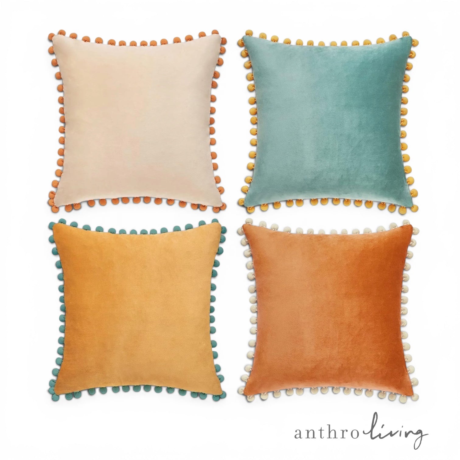 NEW Anthropologie (Set 4) Boho Velvet Throw Pillow Covers Cases Shams 18" x 18"