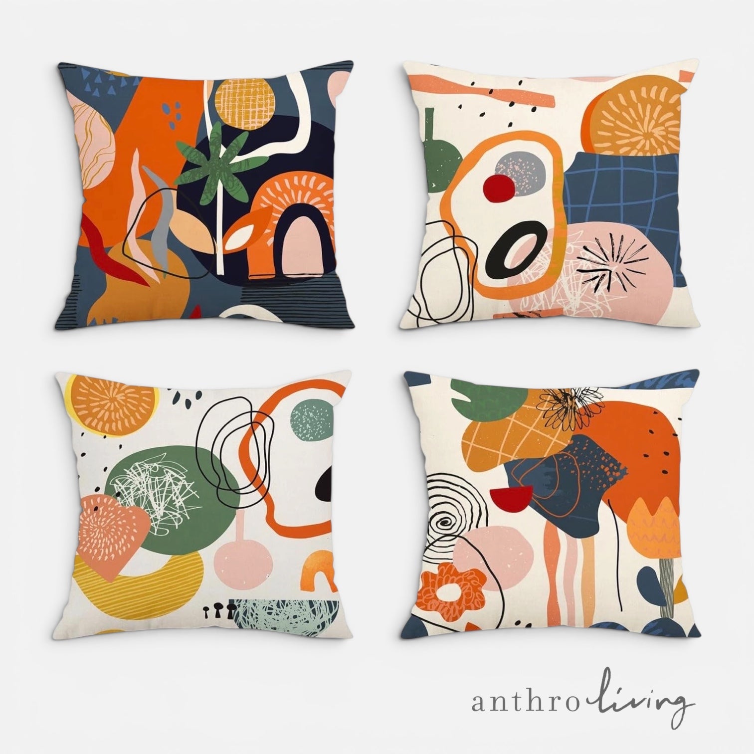 New Anthropologie (Set / 4) Boho Abstract Throw Pillow Cover Case Sham Set 18"