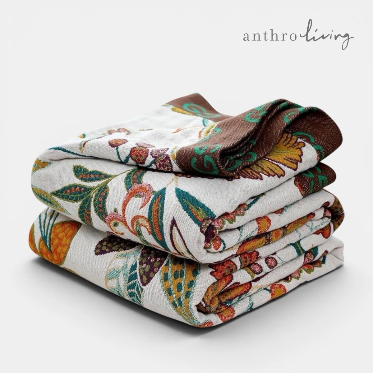 New Anthropologie Boho Floral Reversible Throw Blanket Bedspread Quilt 80" x 60"