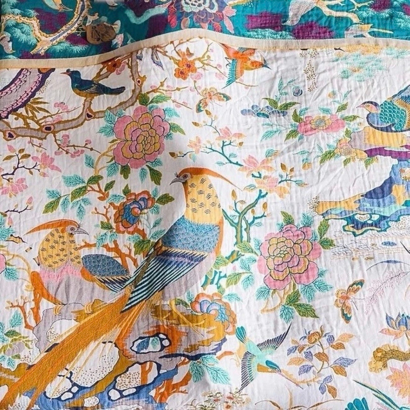 NEW Anthro Reversible Boho Bird Cotton Bedspread Blanket Quilt - Multiple Sizes