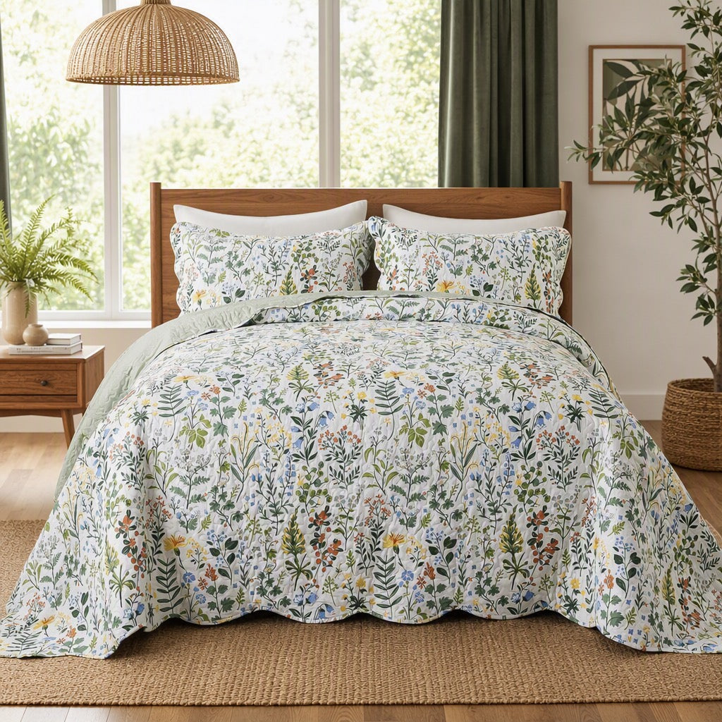 NEW Anthropologie Multicolor Floral Queen King Quilt Bedspread Bedding Sham Set