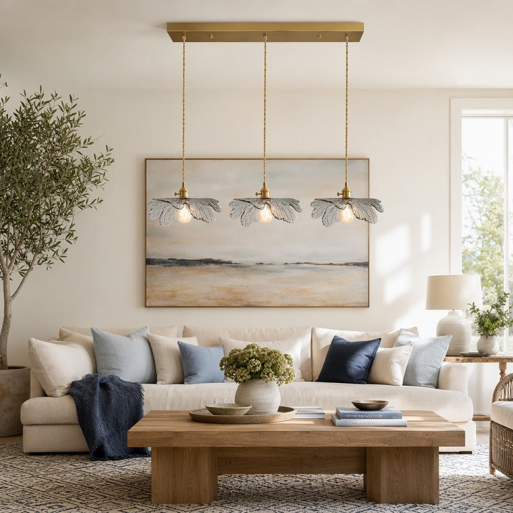 NEW Anthropologie 3-Light Blue Gold & Blue Glass Floral Light Fixture Chandelier