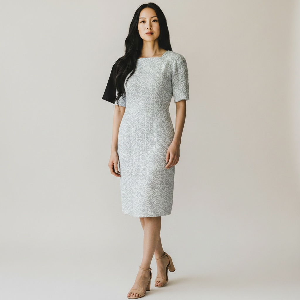 Vintage 1960's Light Blue Embroidered Pencil Sheath Dress - Size Small