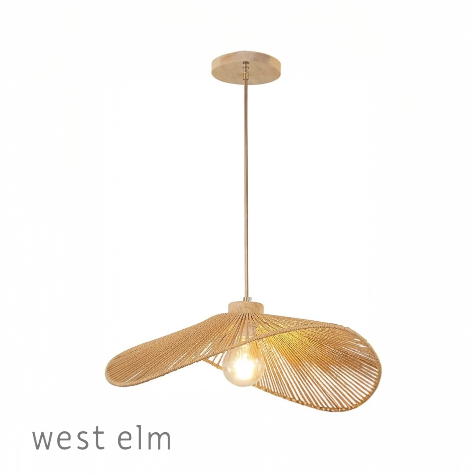 NEW West Elm Modern Boho Rattan Hanging Pendant Light Fixture Lamps Sconces 14"