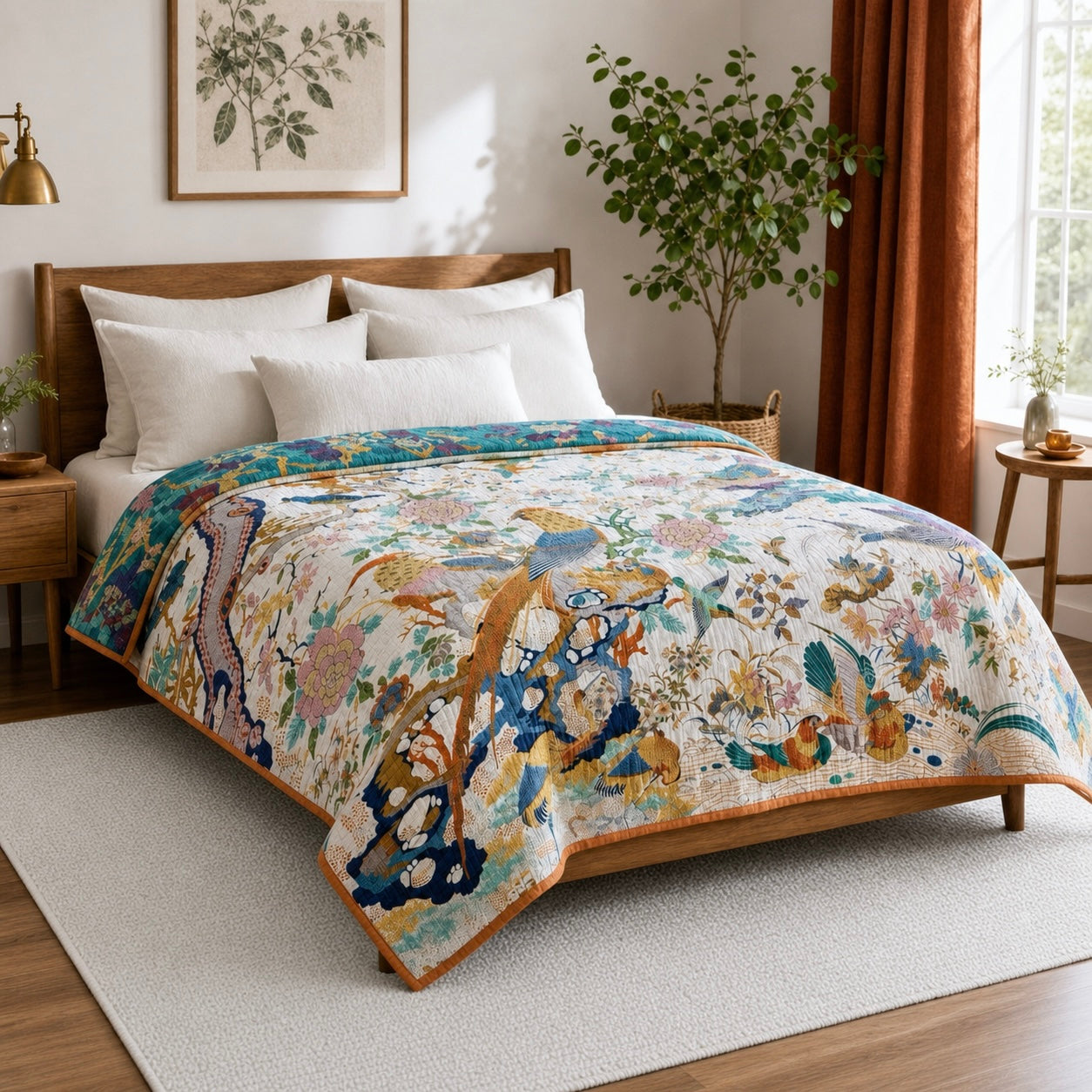 NEW Anthro Reversible Boho Bird Cotton Bedspread Blanket Quilt - Multiple Sizes