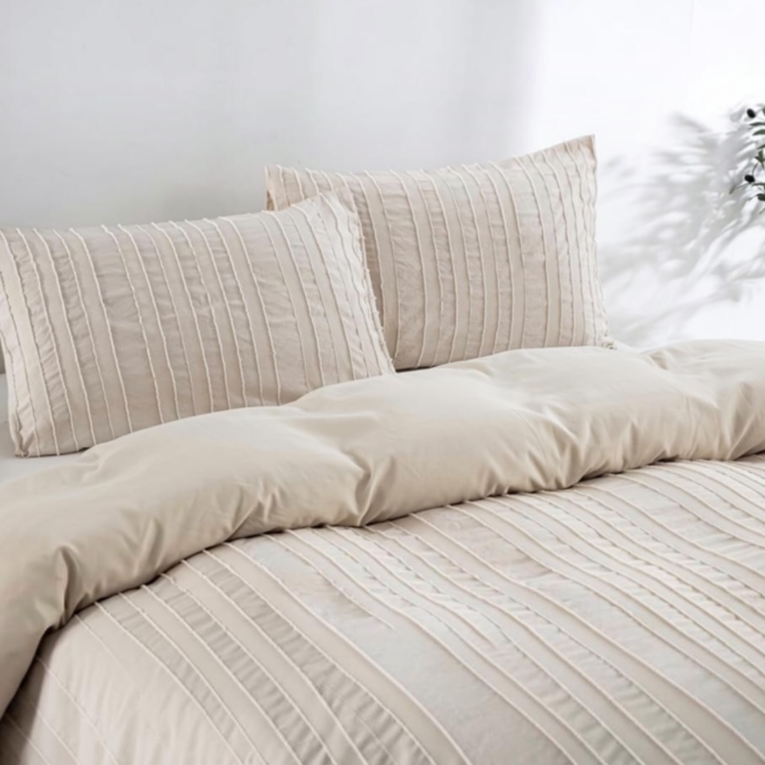 NEW West Elm Beige Boho Queen Size Tufted Simple Solid Bedding Duvet & Sham Set