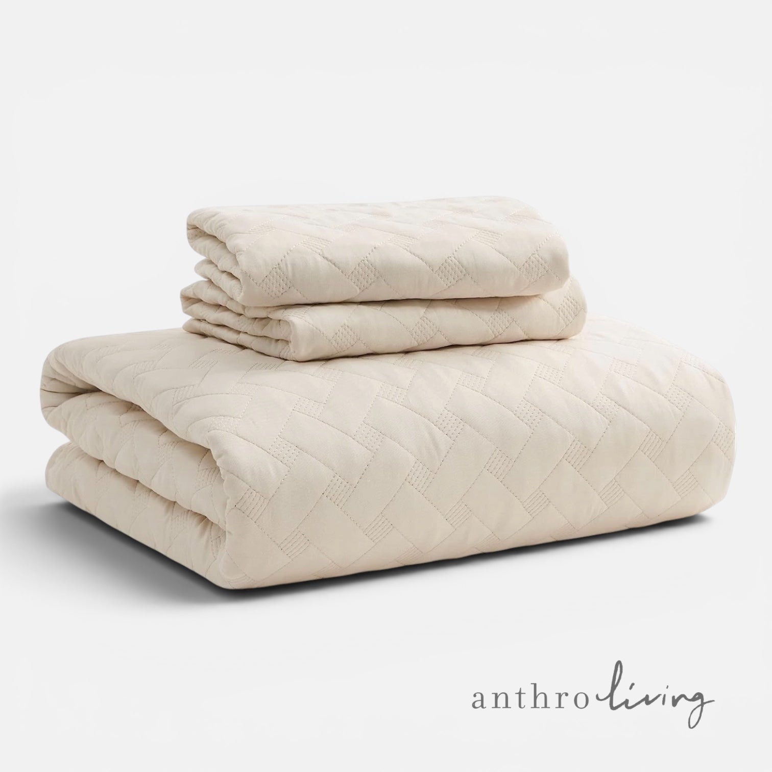 NEW Anthropologie Beige Boho Chevron Quilted Bedding Quilt & Sham Set - Queen