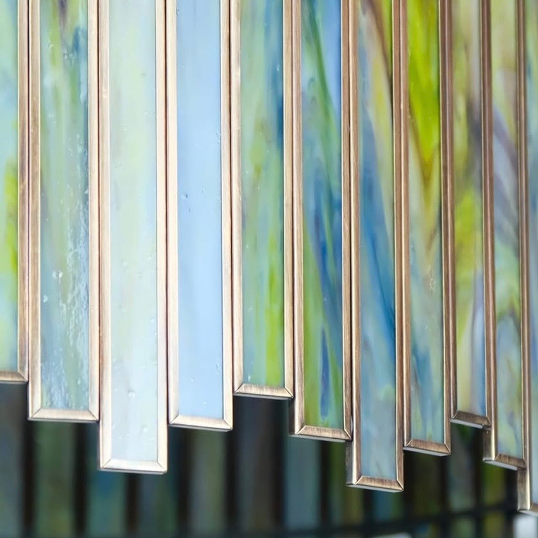 NEW Anthropologie 4-Light Stained Glass Round Drum Light Fixture Boho Chandelier