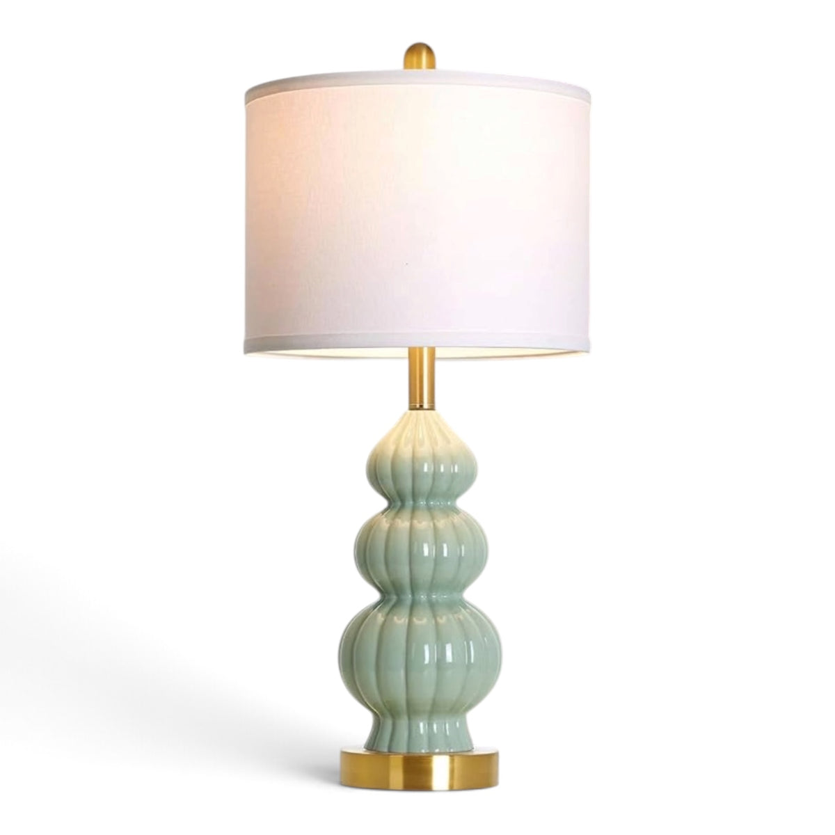NEW Anthropologie Set / 2 Sage Green Gold Ceramic Boho Table Lamps Lighting 28"