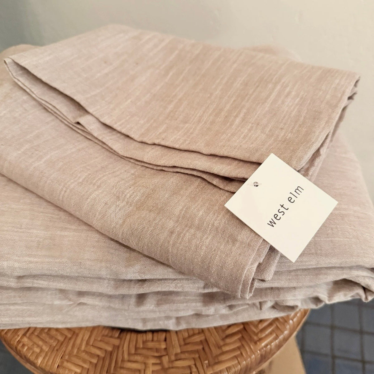 NEW West Elm Beige Linen Cotton Luxury Queen / King Bedding Duvet & Sham Set