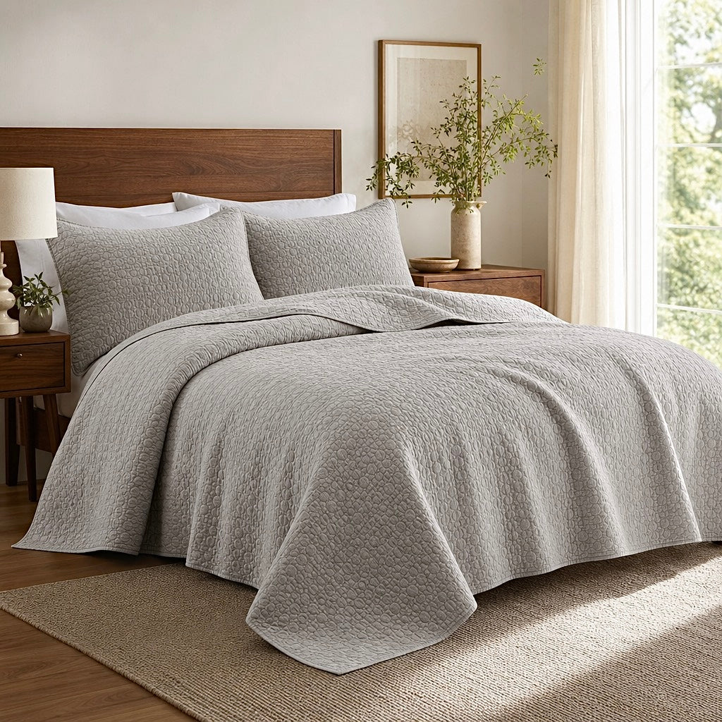 NEW West Elm Beige Stone Print Ultra Soft Queen King Bedding Bedspread Sham Set