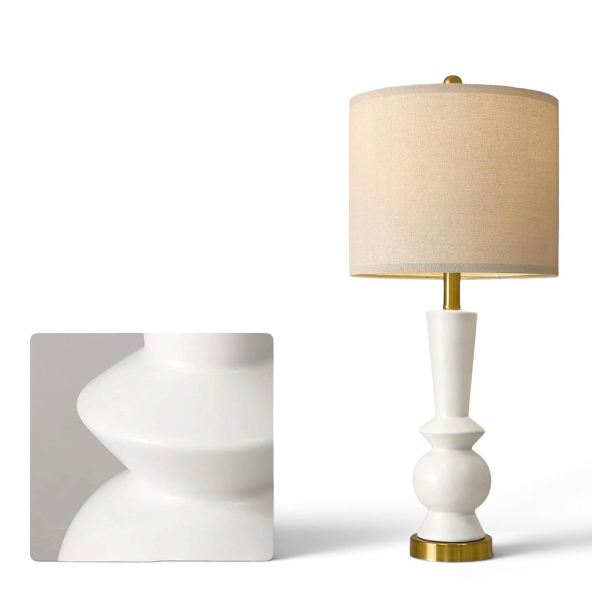 NEW Anthropologie Set of 2 White & Gold Ceramic Boho Table Lamps Lighting - 27"