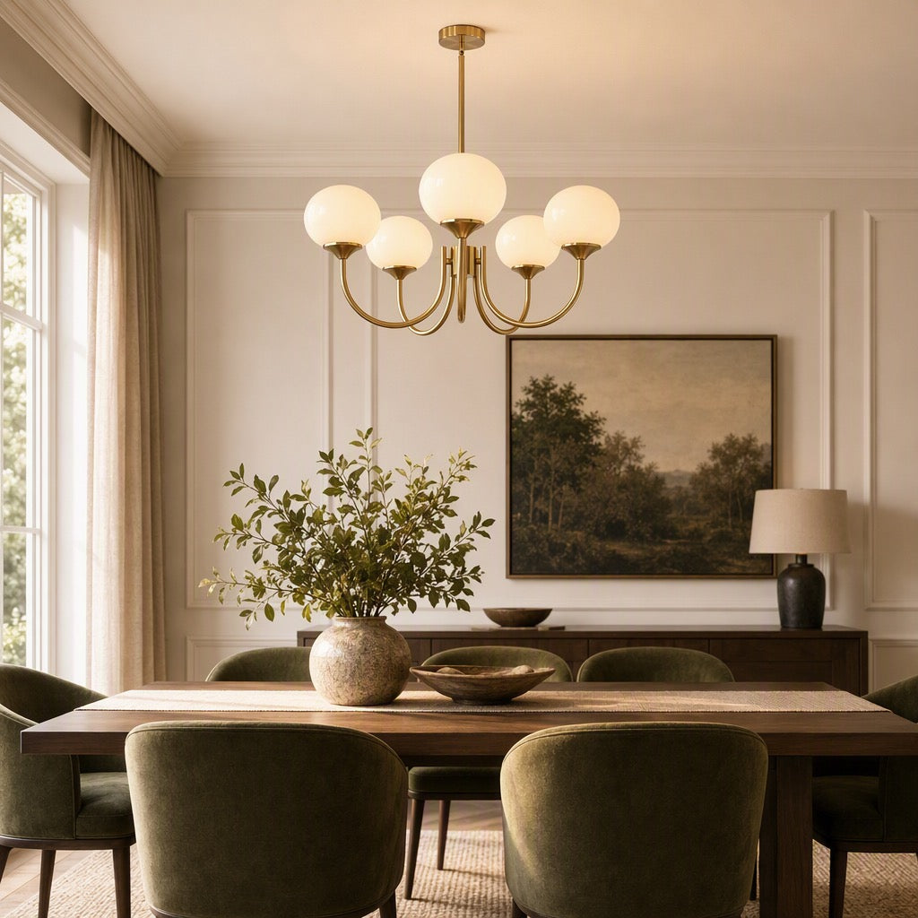 NEW Anthropologie 5-Light Gold White Chandelier Retro Boho Light Ceiling Fixture