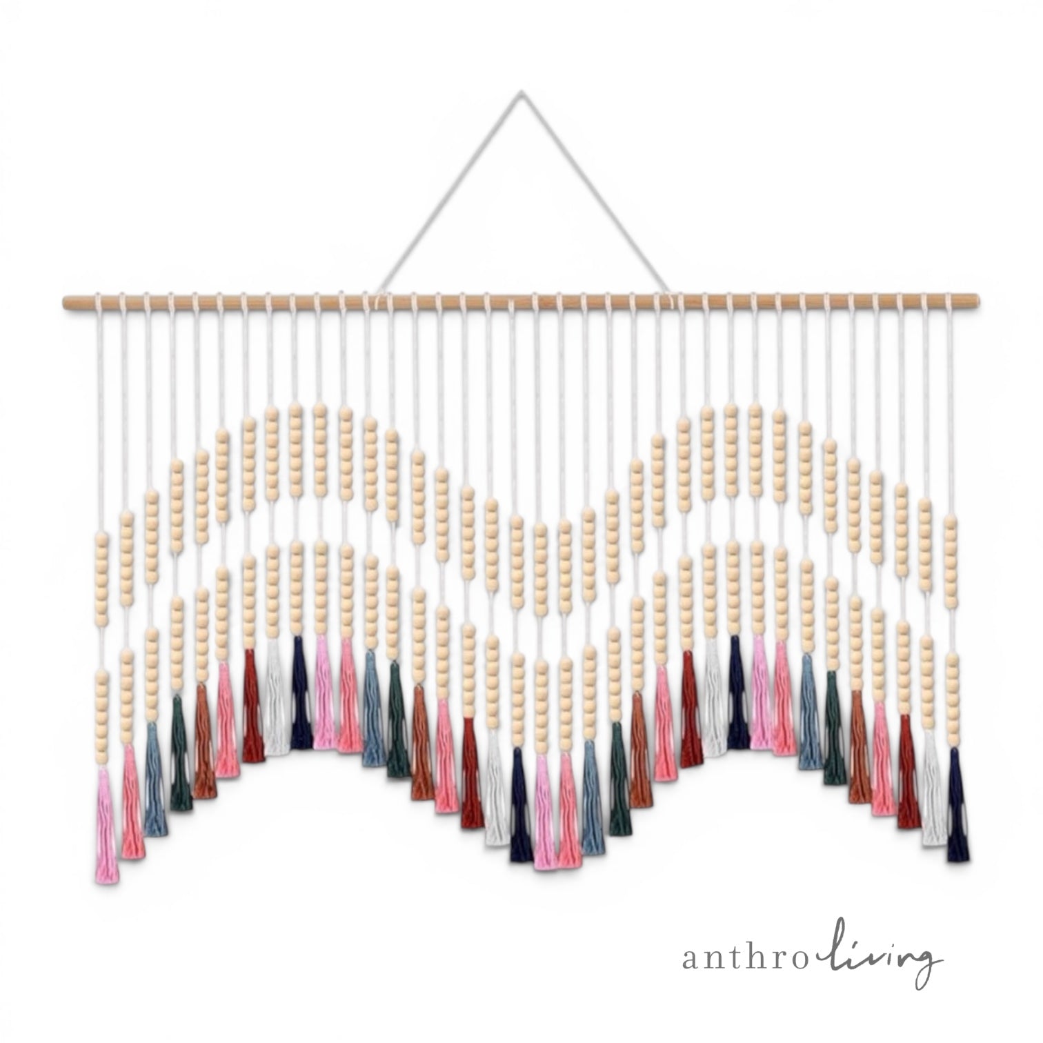 NEW Anthropologie XL Colorful Tapestry Beaded Tassel Macrame Wall Hanging 70x35