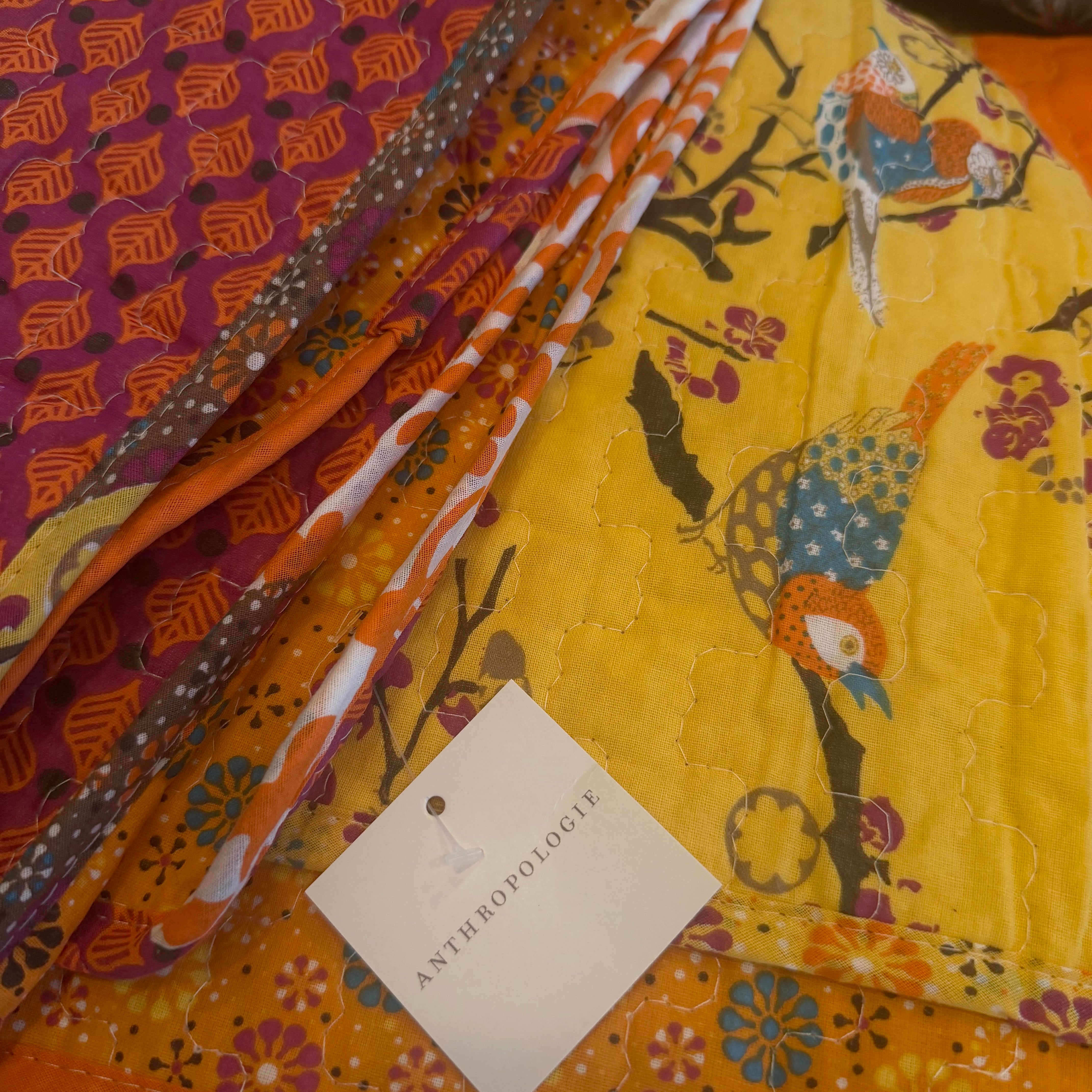 NEW Boho Orange Retro Bird Floral Throw Blanket Bedspread Bedding Quilt 50 x 60