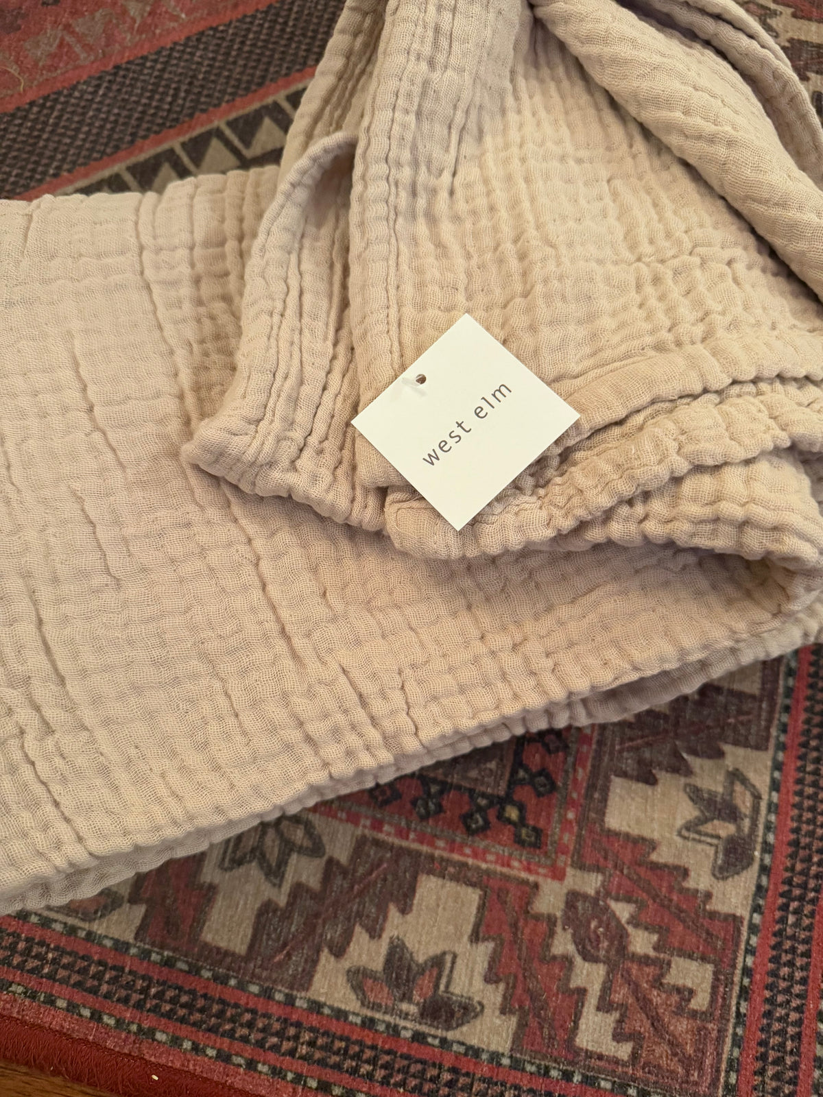 NEW West Elm Beige Woven Waffle Knit Cotton Boho Cozy Throw Blanket - 50" x 60"