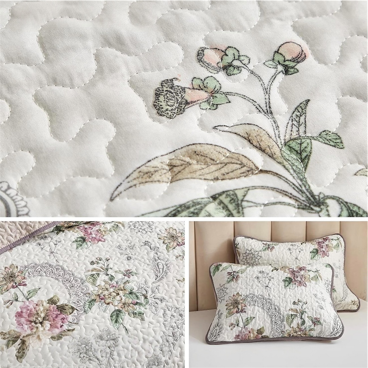 NEW Anthropologie Vintage Floral Reversible Quilt Bedspread Bedding & Sham Set