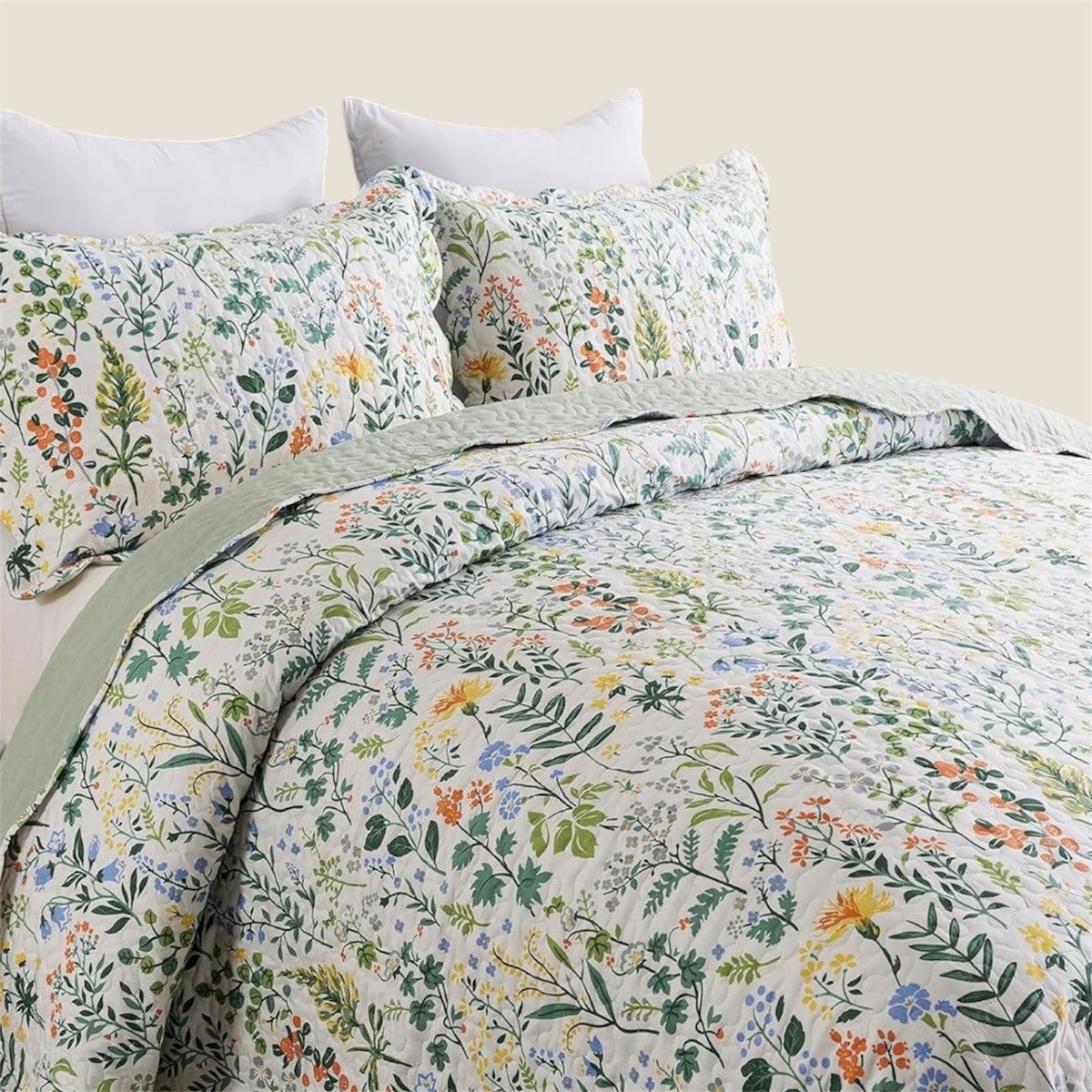 NEW Anthropologie Multicolor Floral Queen King Quilt Bedspread Bedding Sham Set
