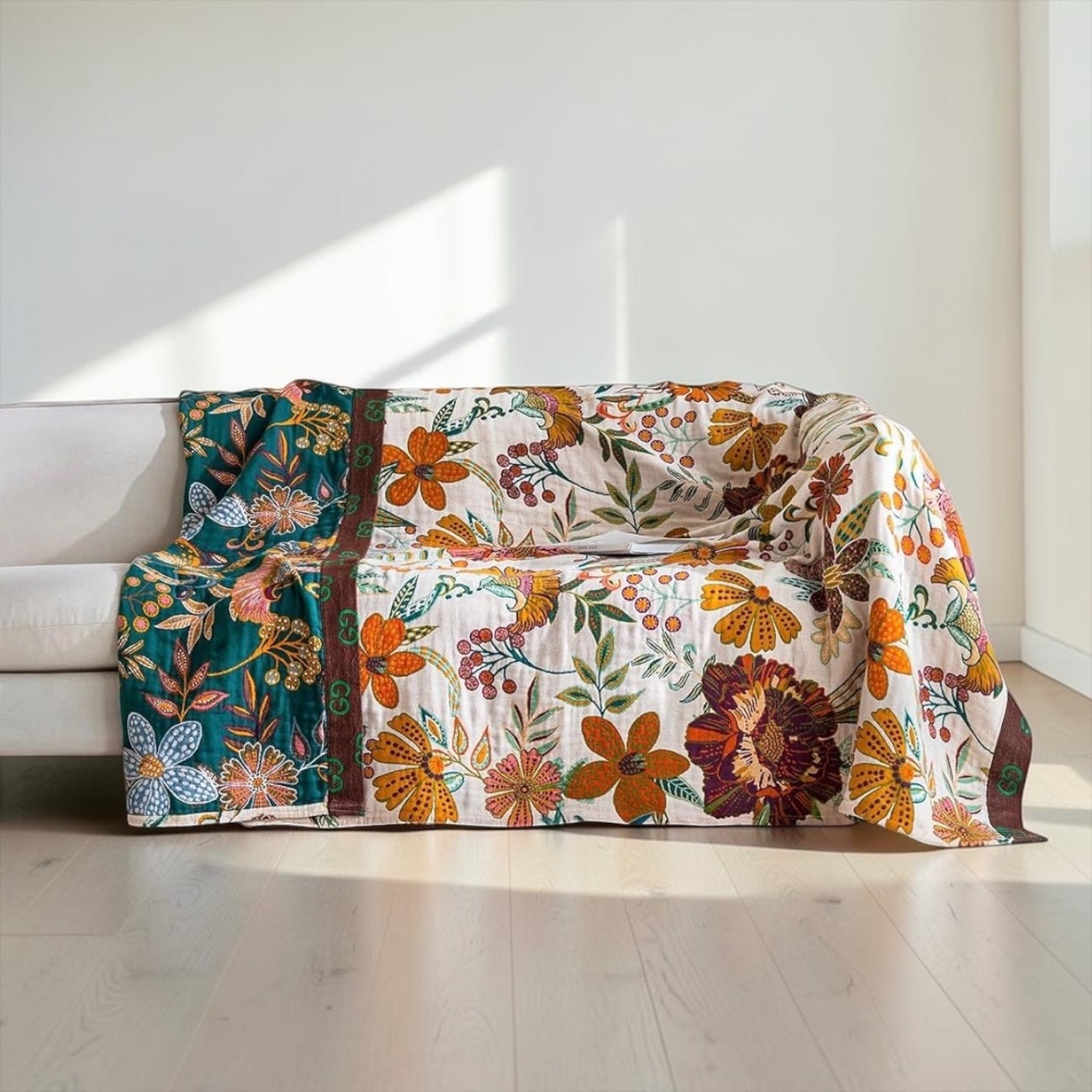 NEW Anthropologie Boho Floral Reversible Queen Blanket Bedspread Quilt 90" x 98"
