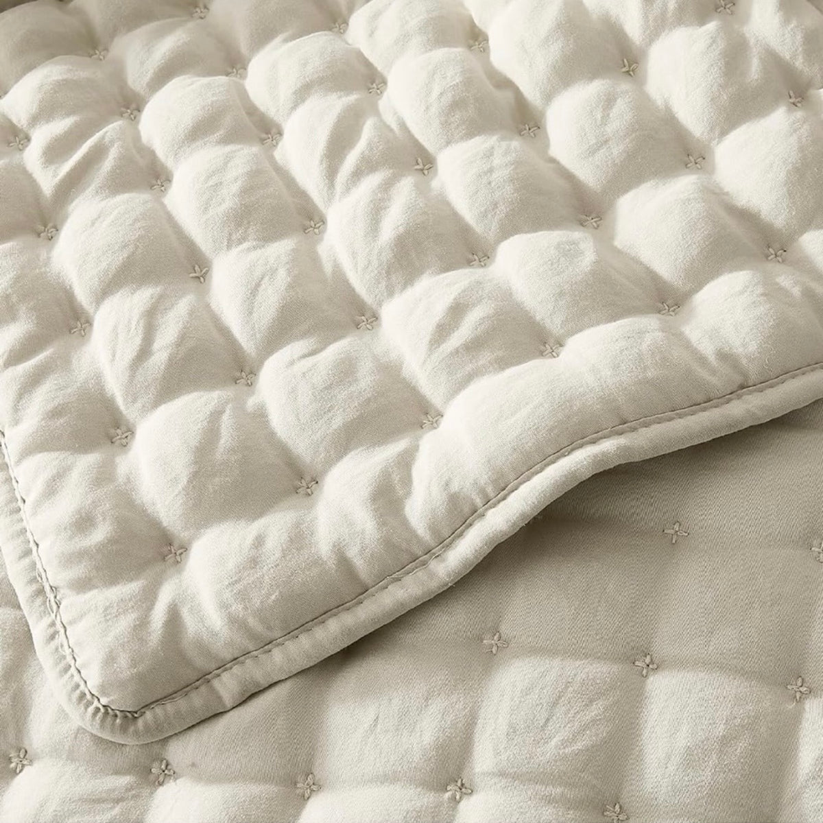 NEW West Elm Cream Beige Ultra Soft Quilted Comforter Coverlet Bedding Sham Set