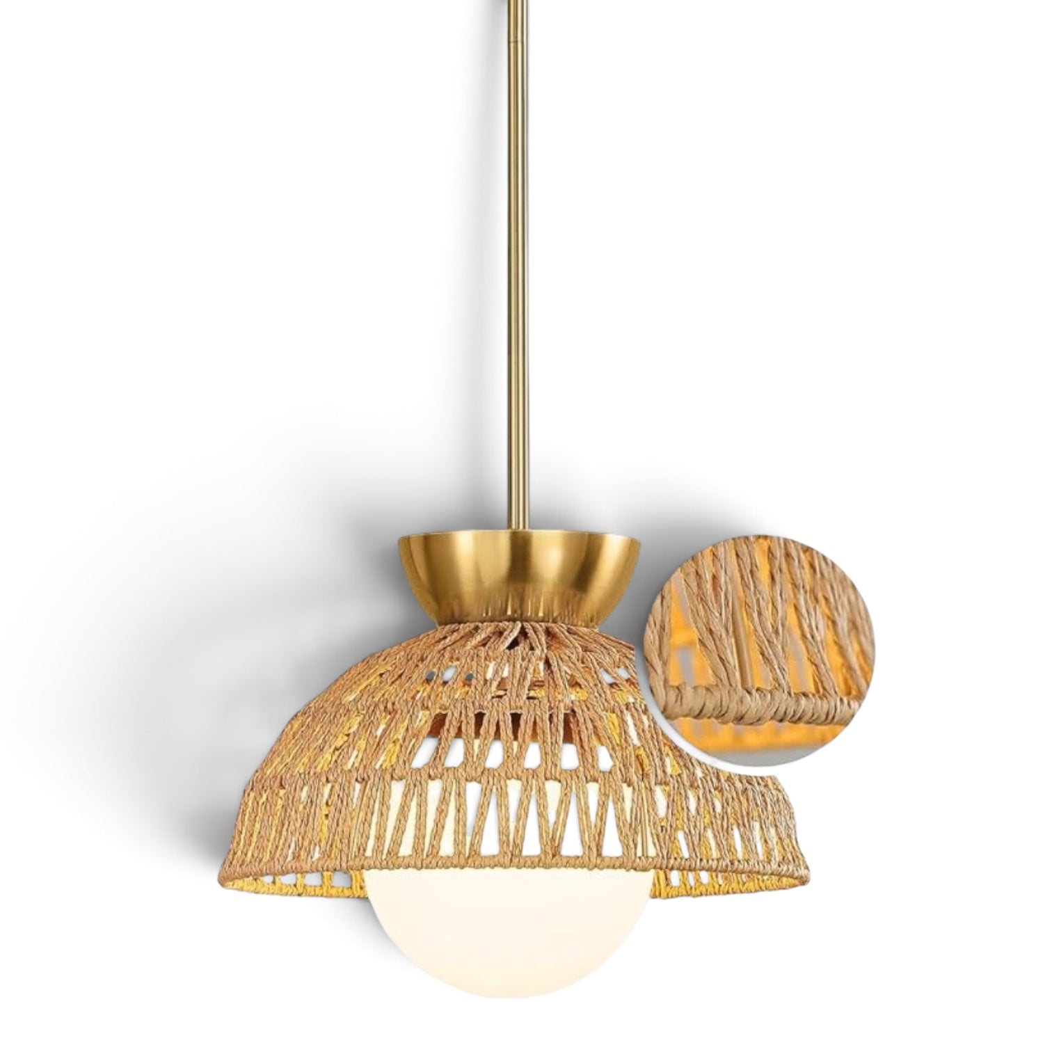NEW West Elm Gold & Rattan Glass Globe Woven Hanging Boho Pendant Light Fixture