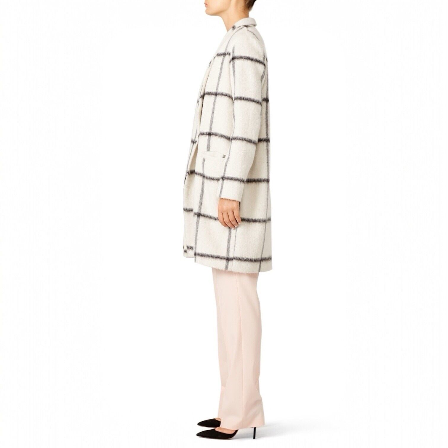 Free People / Waverly Grey & White Wool Plaid Coat Sweater | Size 10 / Large