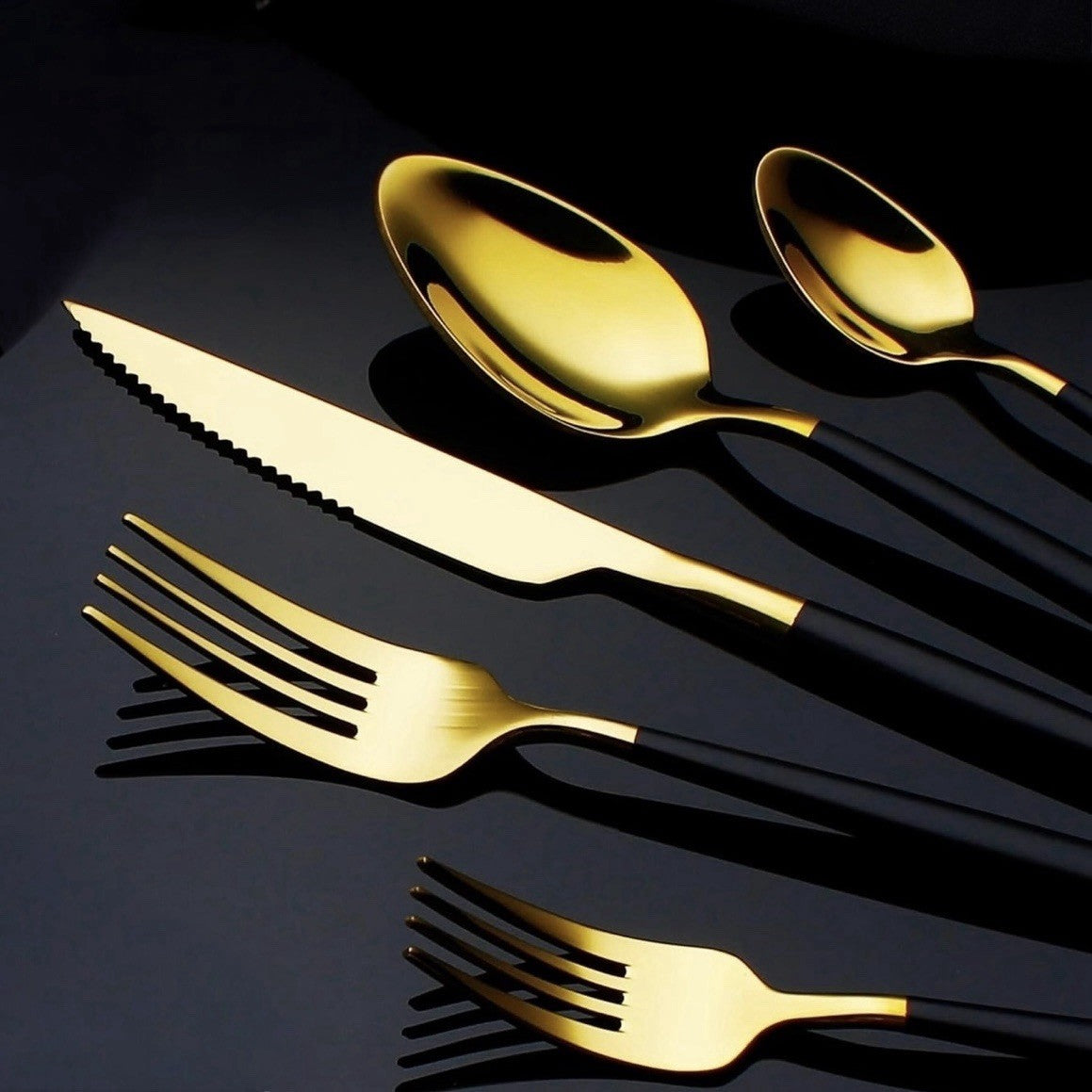 NEW West Elm 20 Piece Luxury Silverware Set for 4 Gold & Black Handle Stainless