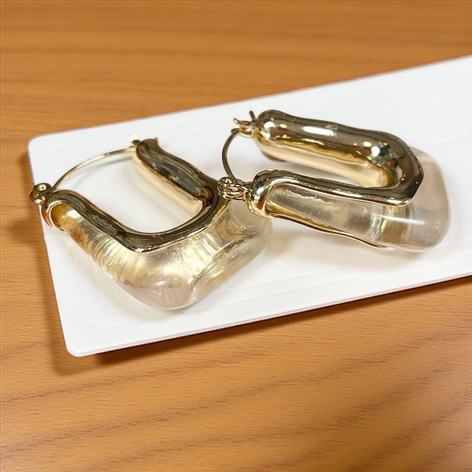 NEW Anthropologie Clear Resin & Gold Plated Chunky Hoop Dangle Earrings Jewelry