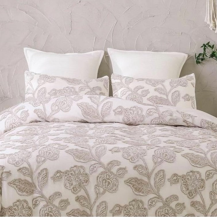 NEW Anthropologie Embroidered Floral Jacquard Cotton Bedding Duvet & Sham Set