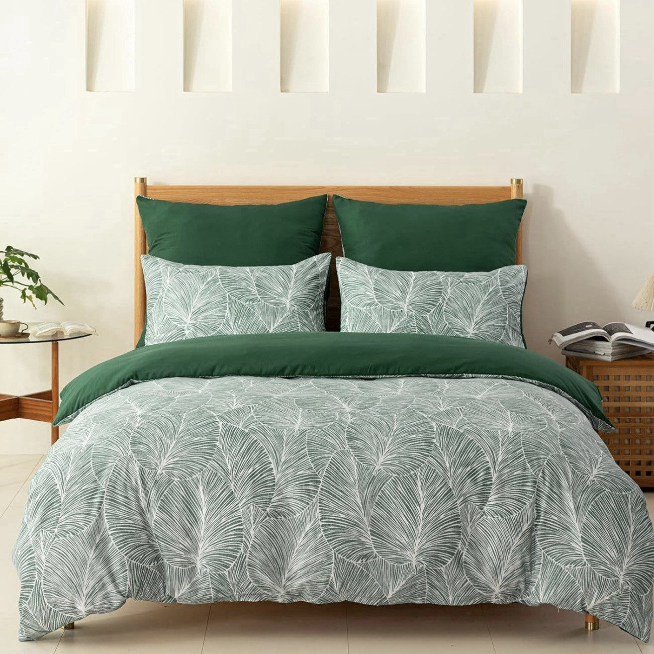 NEW Anthropologie Green Botanical Print Boho Queen King Bedding Duvet & Sham Set