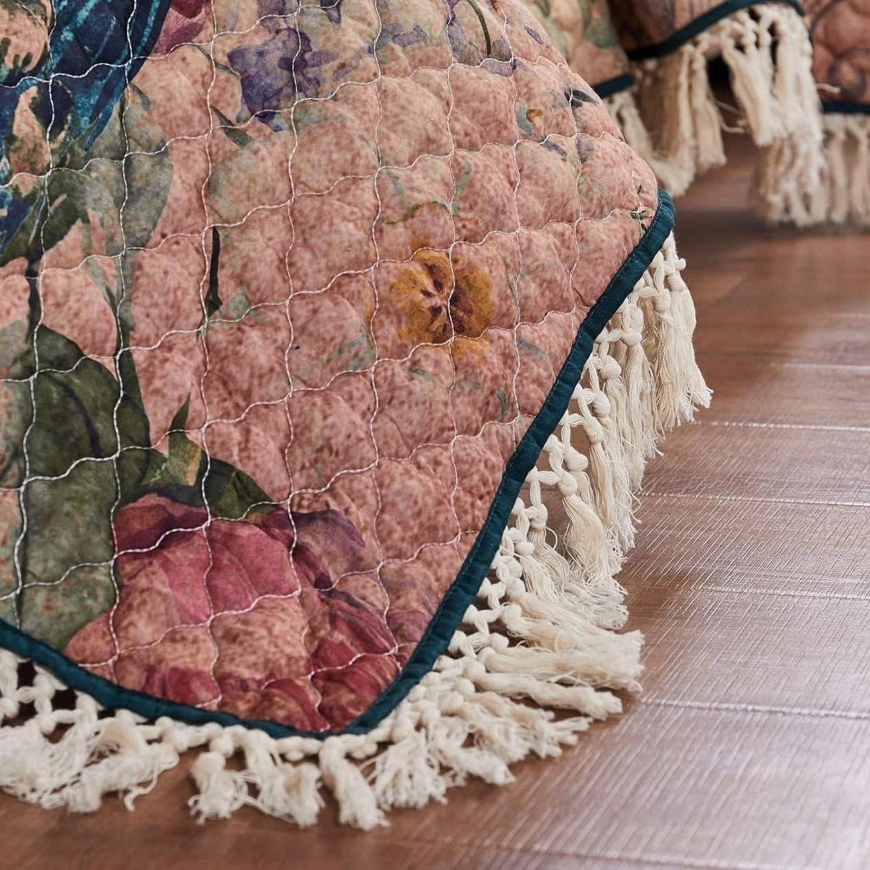 NEW Anthropologie Peacock Tassel Fringe Boho Quilt Bedspread Bedding & Sham Set