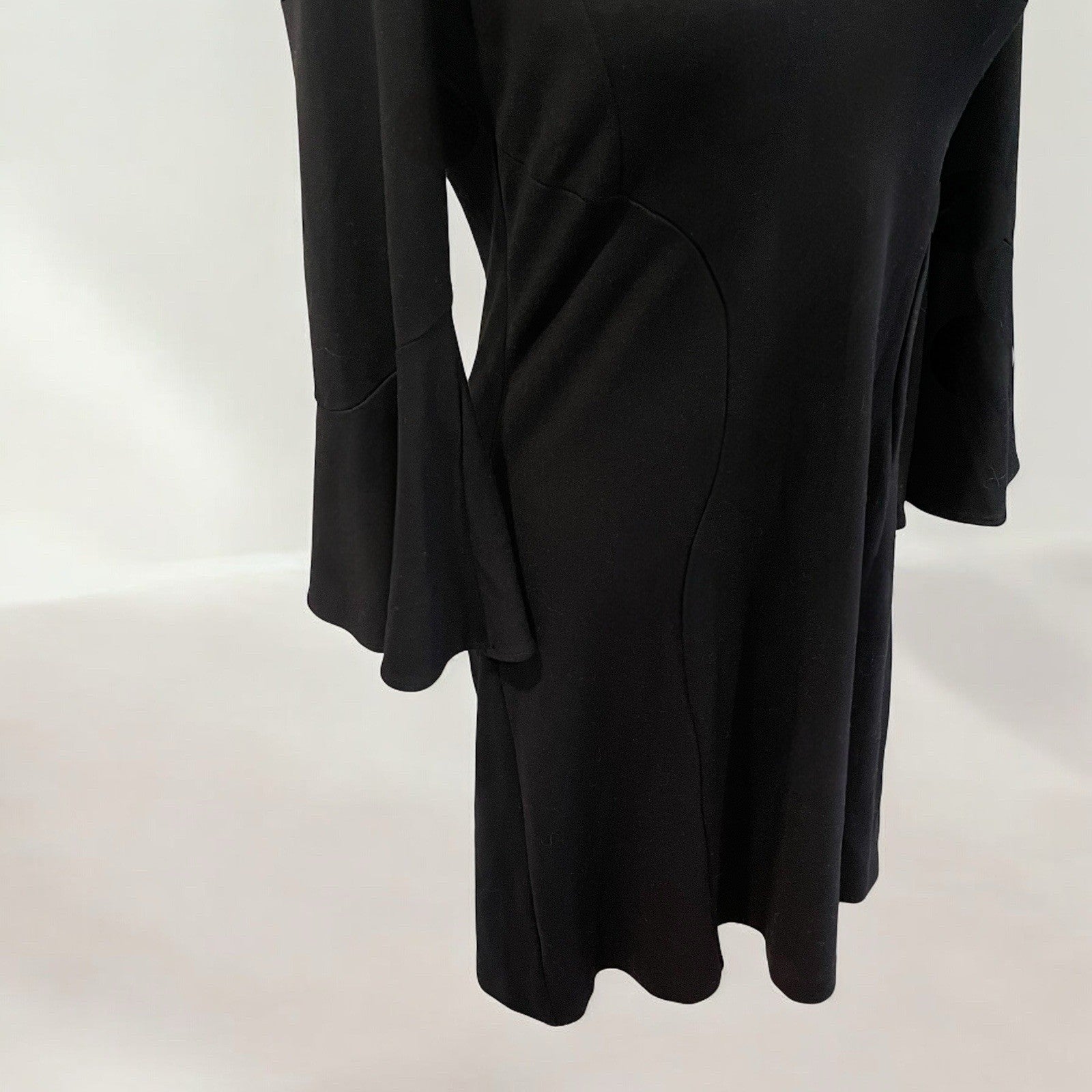 Amanda Uprichard Black Stretch Crepe Fresno Flair 3/4 Sleeve Dress Size Large