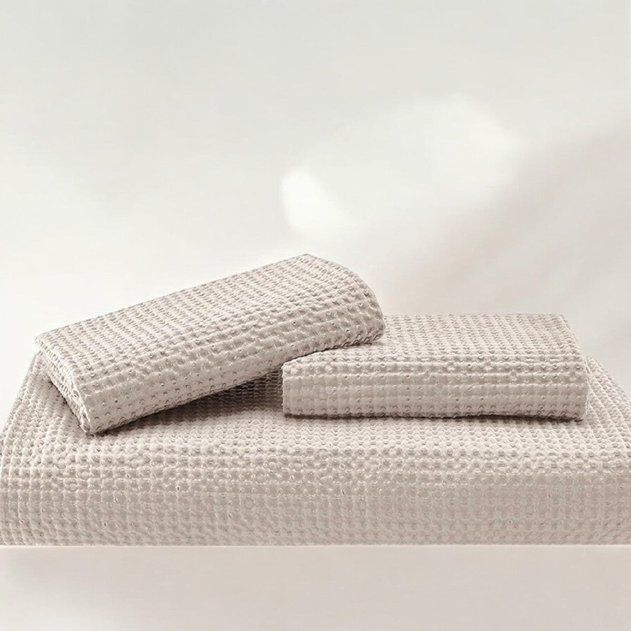 NEW West Elm Beige Waffle Weave Queen King 100% Cotton Bedding Duvet & Sham Set