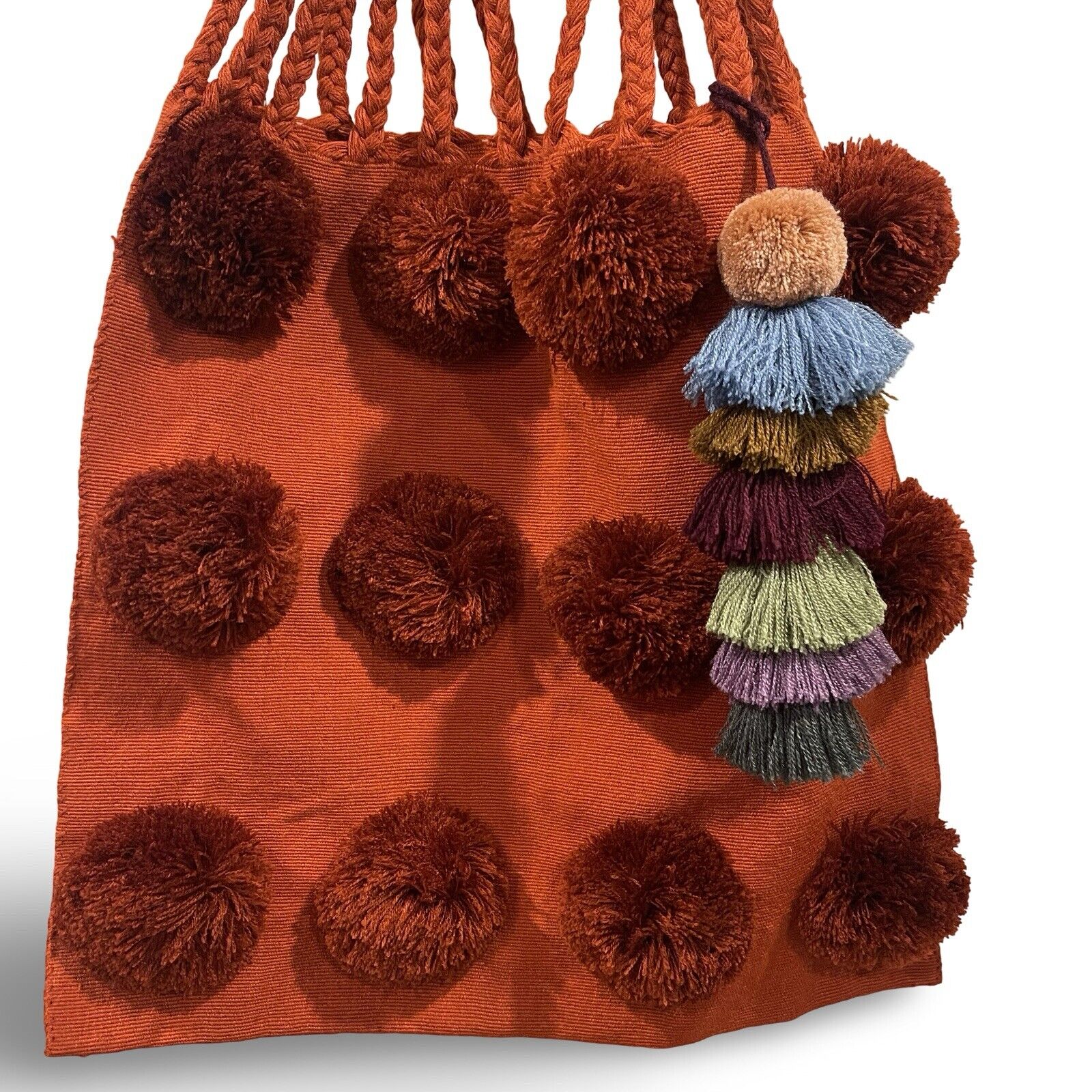 NEW Boho Multicolor Tote Bags - Tassel Pom Pom Woven Shoulder Purse with Strap