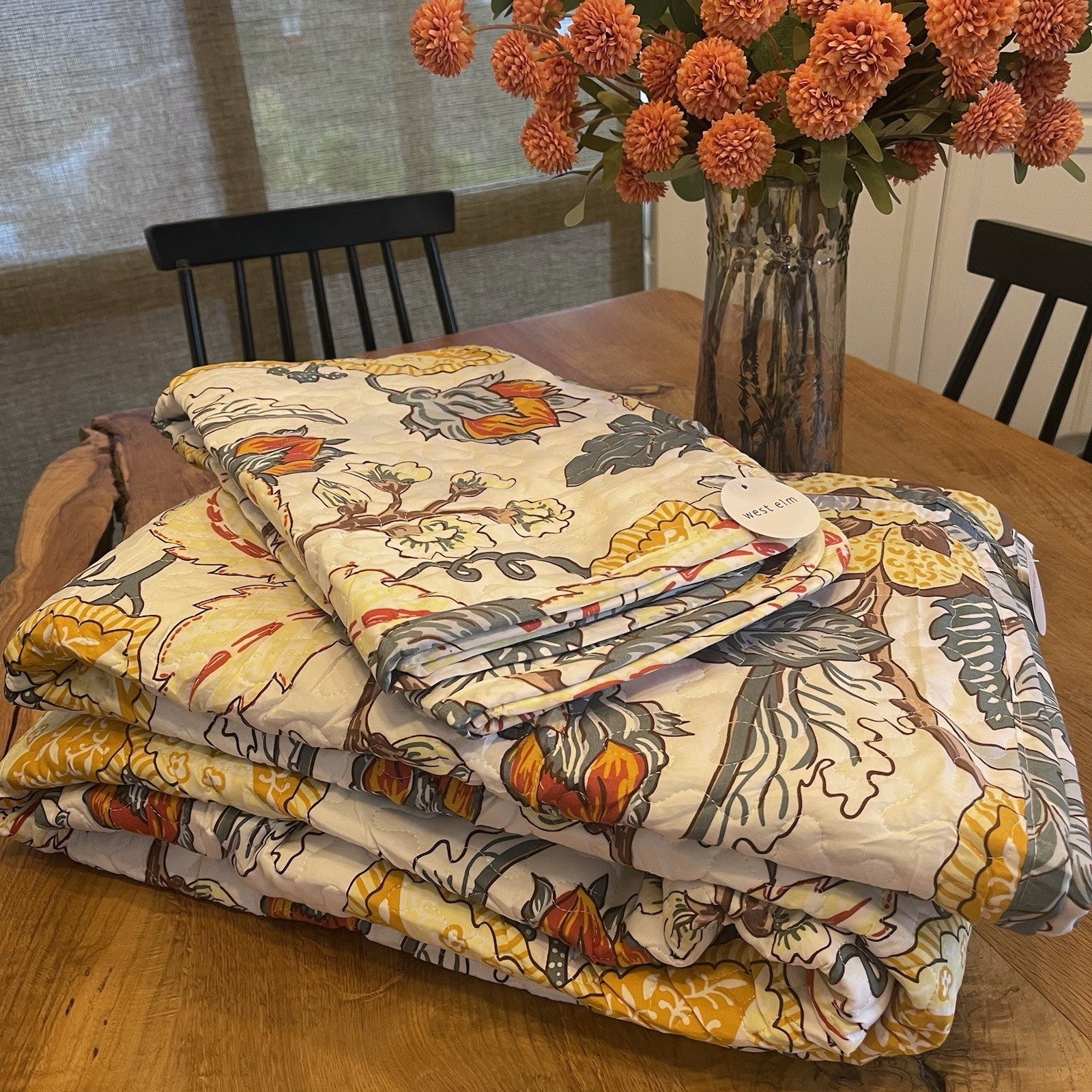 NEW West Elm Floral Reversible Queen / King Boho Bedding Quilt Coverlet Sham Set