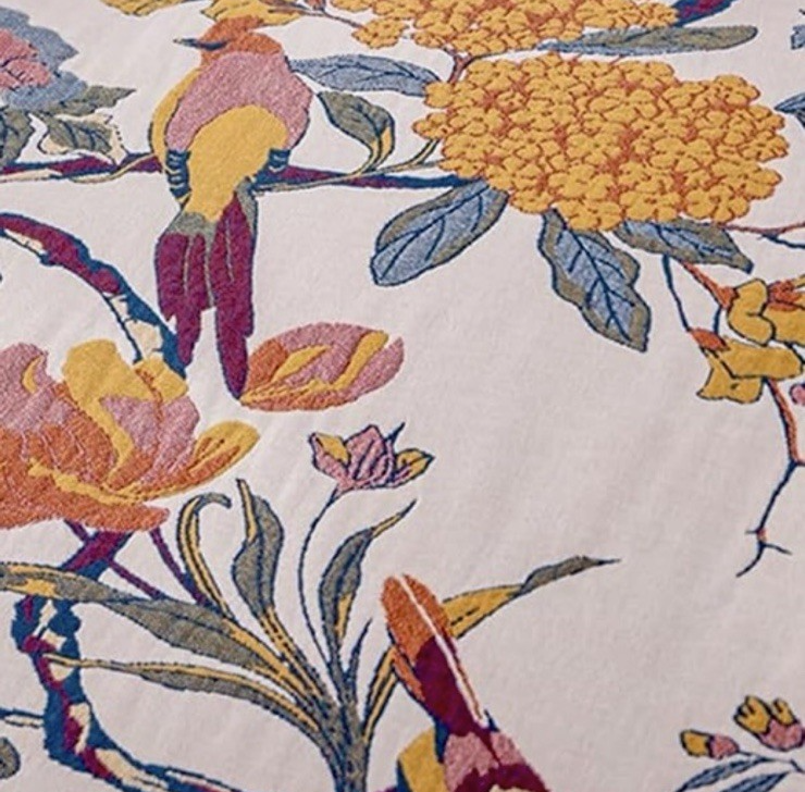 NEW Anthro XL Boho Bird Orange Floral Throw Blanket Bedspread Quilt 80" x 90"