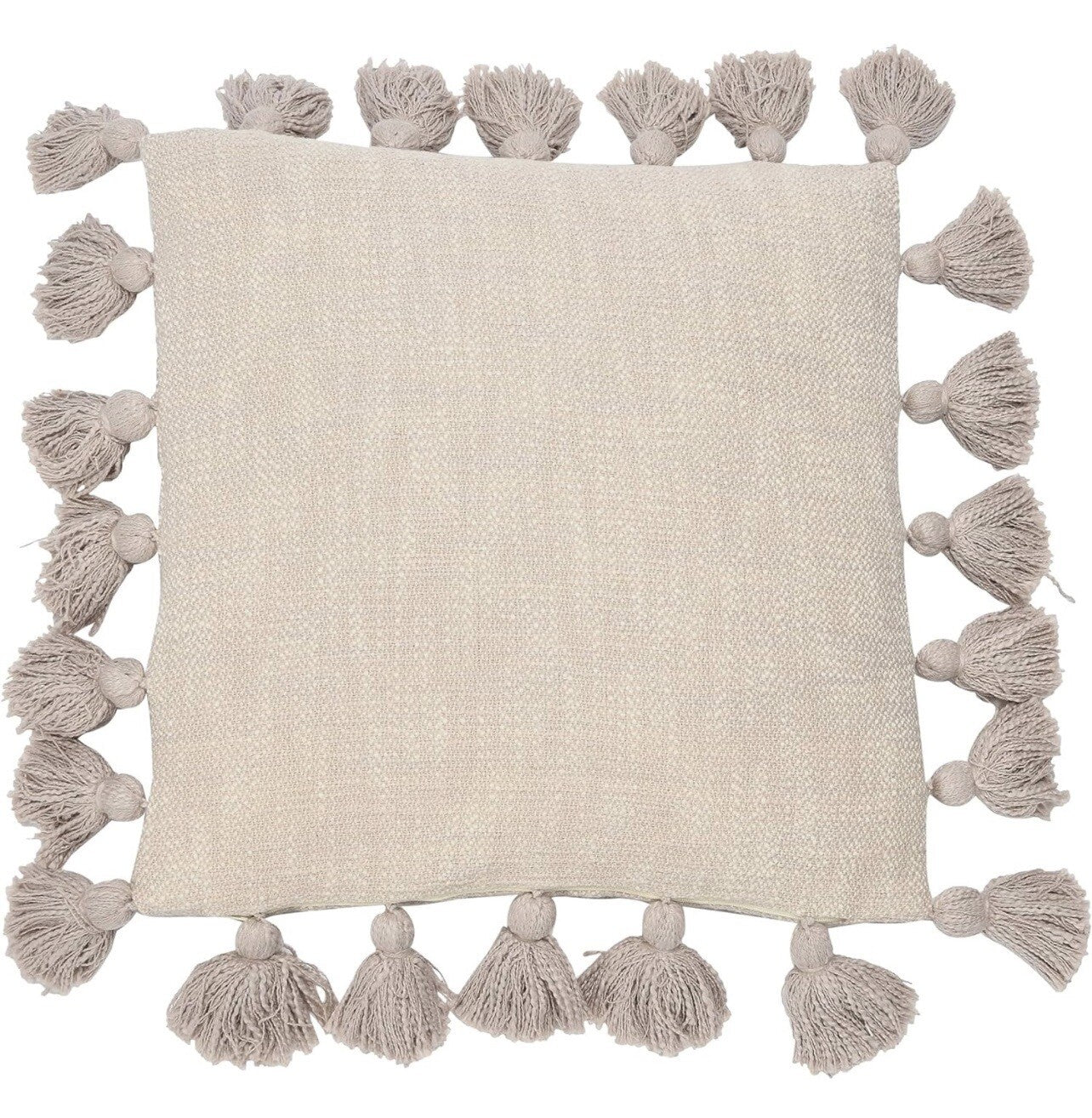 NEW Anthro Cream Boho Tassel Pom Pom Throw Pillow with Case Sham 18" x 18"