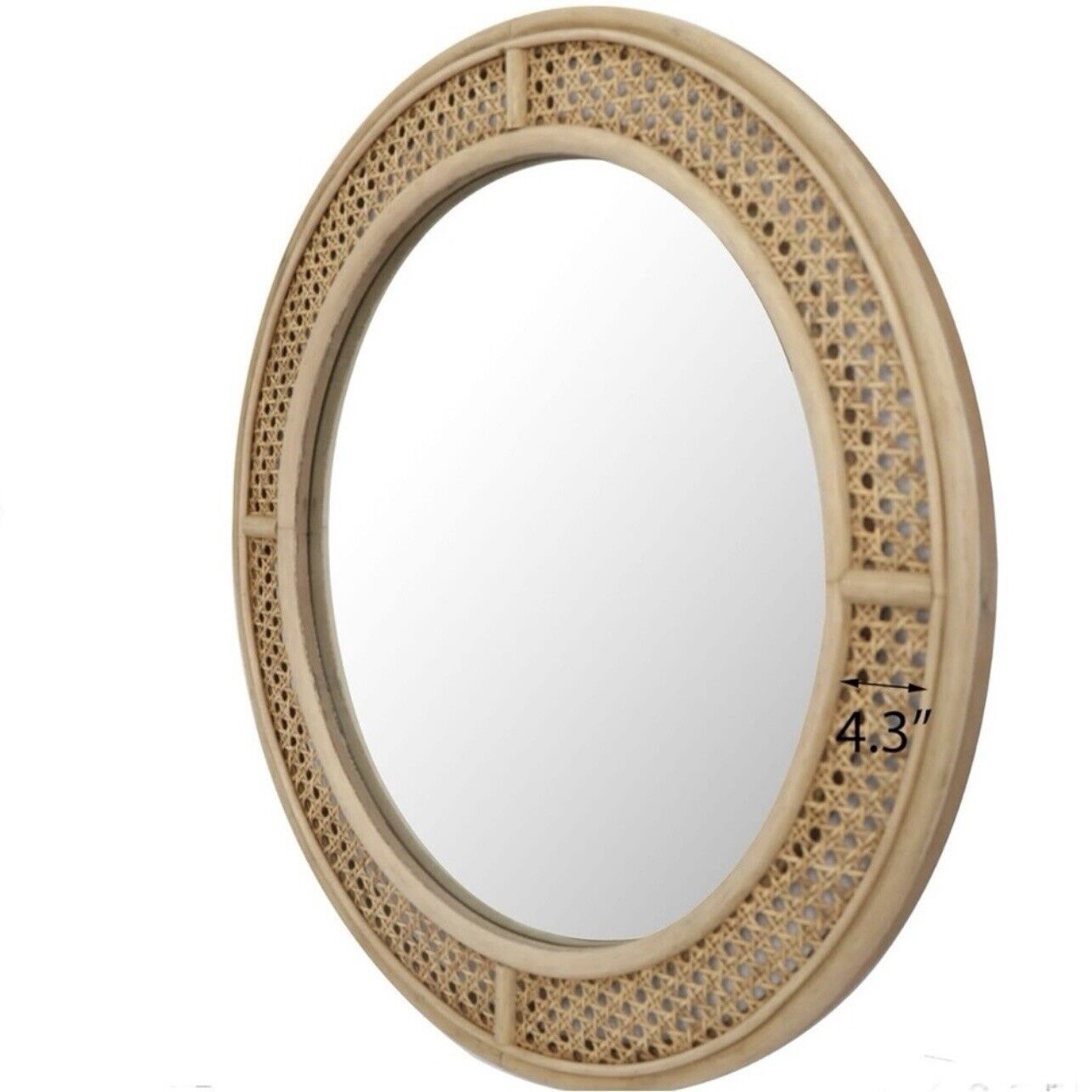 NEW West Elm Large Round Mirror Wicker Rattan Boho Wall Hanging Decor - 24” Diam