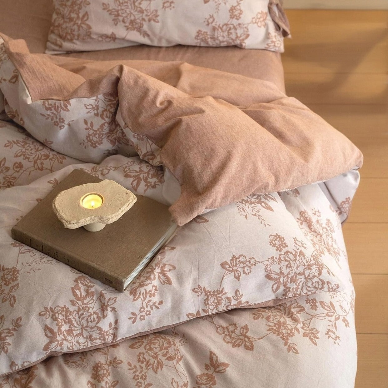 NEW Anthro Pink Floral Jacquard Queen King Linen Cotton Bedding Duvet & Sham Set