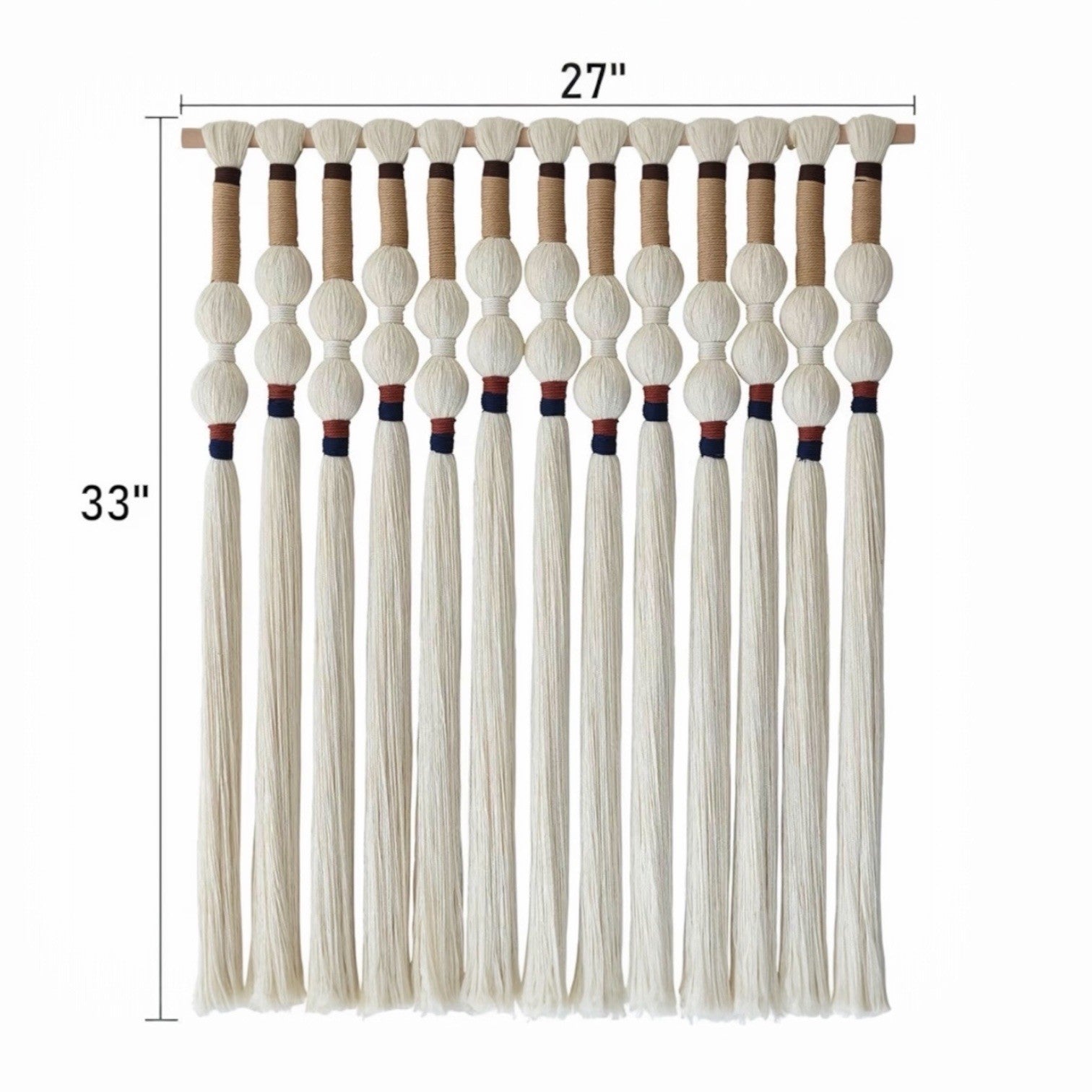 NEW Anthropologie XL Boho White Ball Tassel Tapestry Woven Wall Hanging - 33"