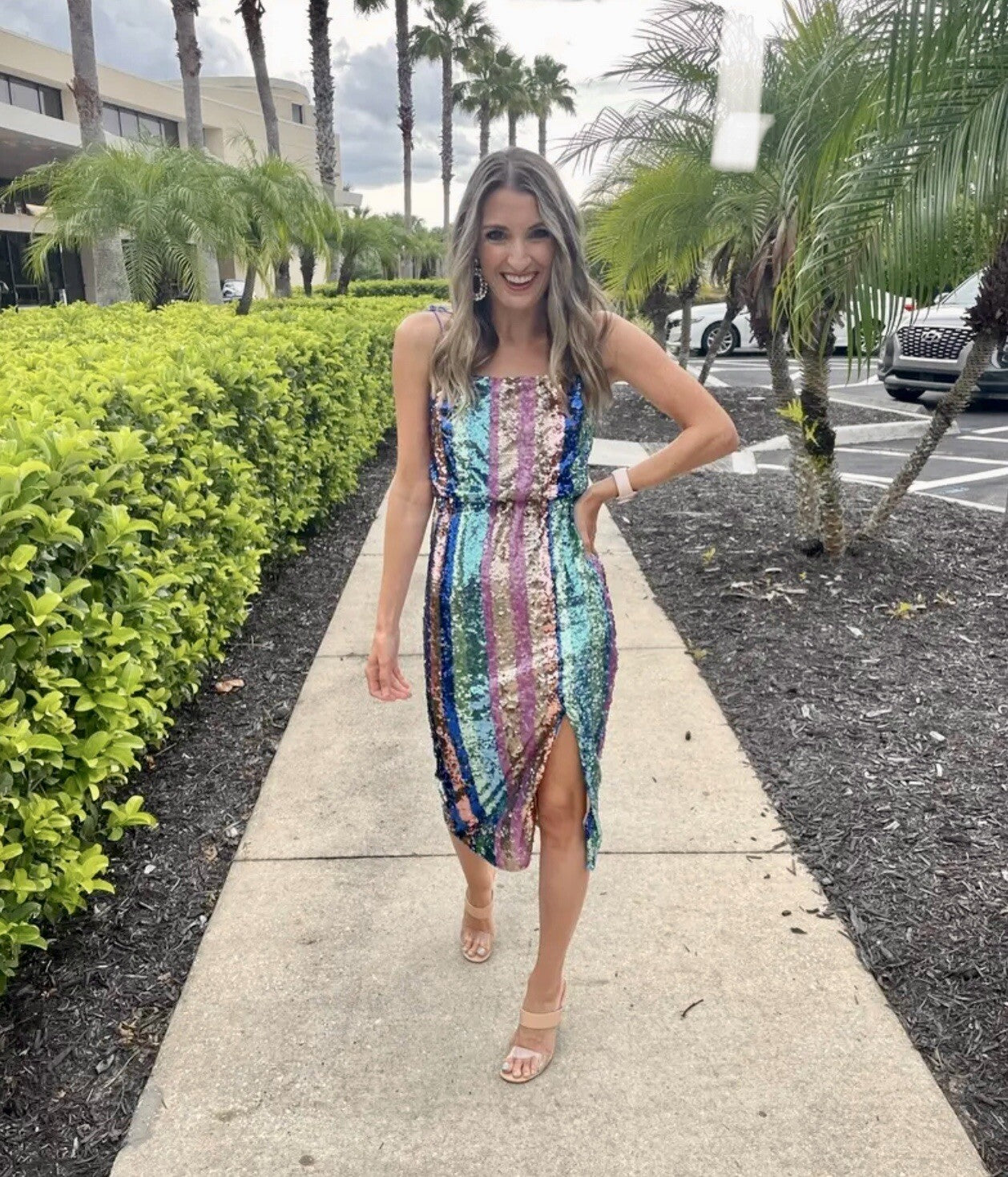 Anthropologie Aidan Mattox Sequin Rainbow Striped Party Cocktail Dress Small / 2