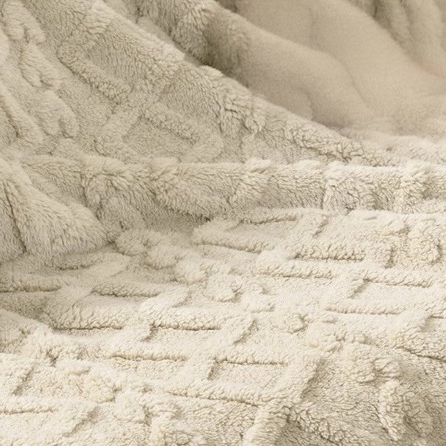 NEW West Elm Beige Ultra Soft Fleece Boho Tufted Fuzzy Throw Blanket - 50" x 60"