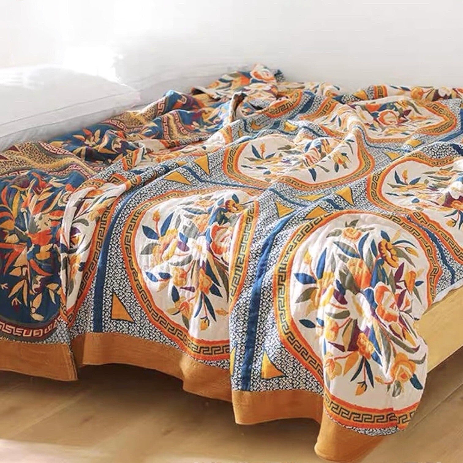 NEW Anthro XL Floral Boho Floral Bedding Blanket Bedspread Quilt - 80" x 90"