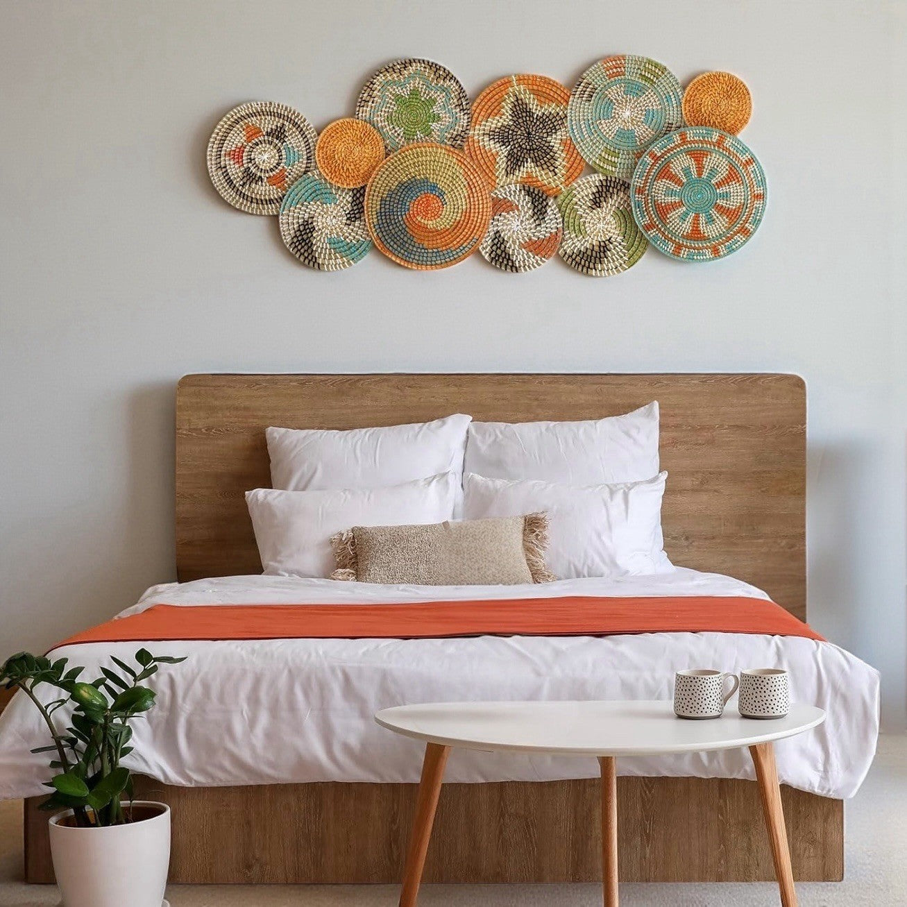 NEW West Elm 11-Piece Woven Wicker Rattan Colorful Boho Wall Hanging Baskets