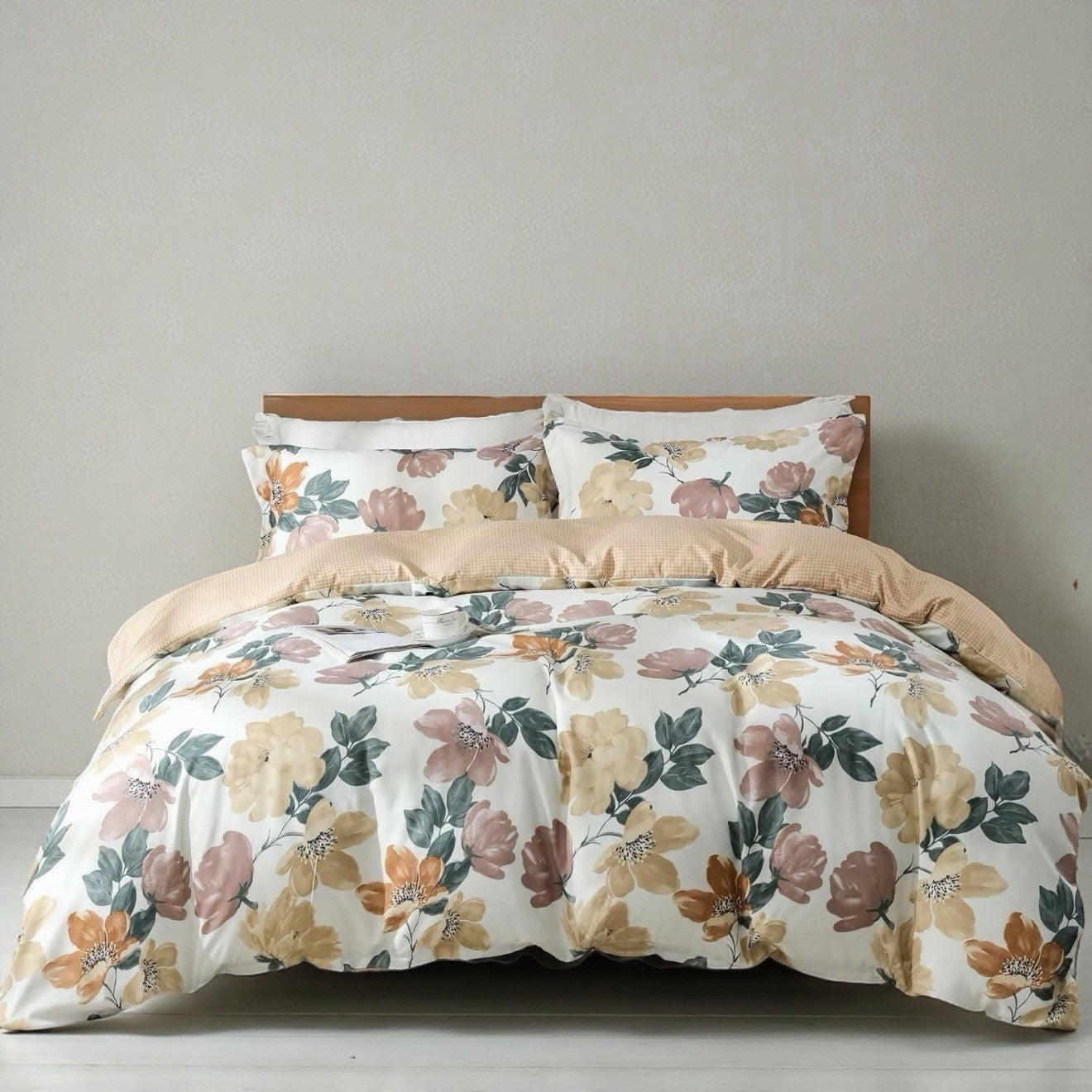 NEW Anthro White Multicolor Floral Boho Queen / King Bedding Duvet & Sham Set