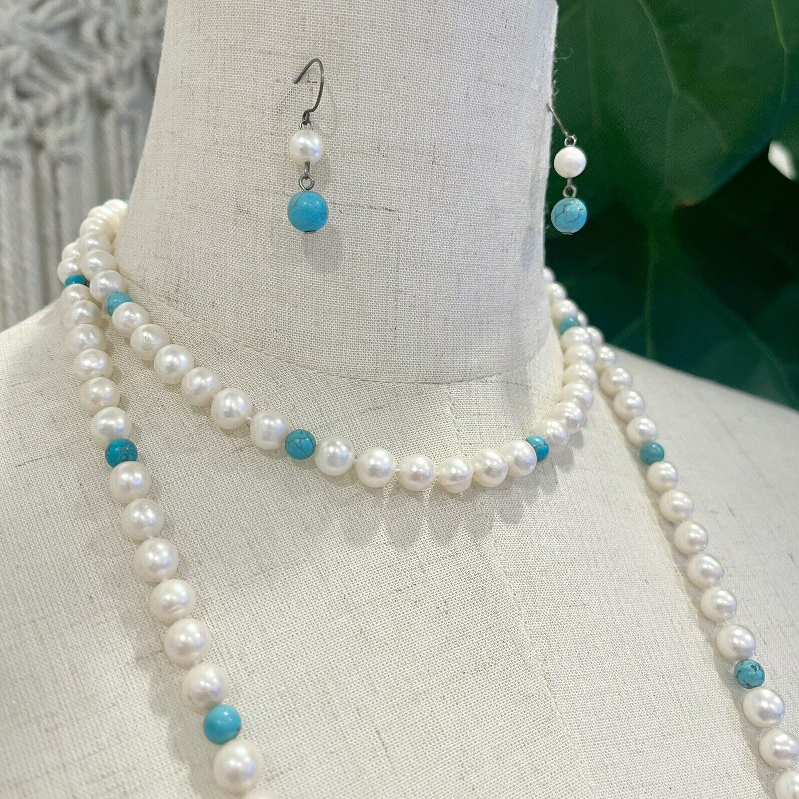 Custom Authentic Freshwater Pearls Opera Length Pearl Necklace & Earrings Set
